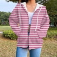 thumbnail image 2 of ShomPort Women Striped Hoodie Long Sleeve Zip up Jacket Drawstring Casual Fall Sweatshirt with Pocket, 2 of 6