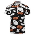 thumbnail image 4 of Black Halloween Background with Pumpkin Men Zipper T-shirt Summer Casual Short Sleeve T-shirt Top, 4 of 7