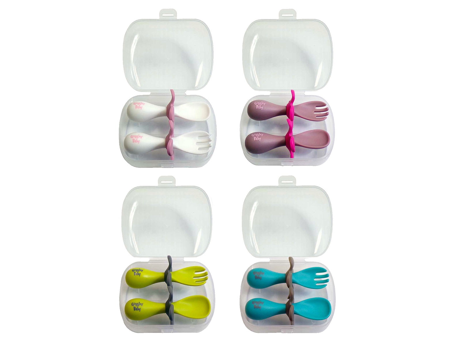 Giggley Baby Spoons Self Feeding 6+ Months, Baby Spoons and Forks Set,  Petal Shaped Stand with Storage Case 