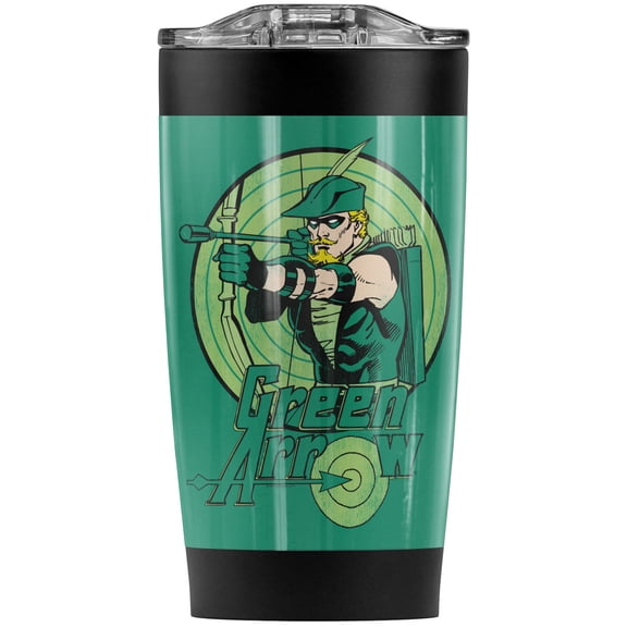 Justice League Green Arrow Circle Stainless Steel Tumbler 20 oz Coffee Travel Mug/Cup, Vacuum Insulated & Double Wall with Leakproof Sliding Lid | Great for Hot Drinks and Cold Beverages
