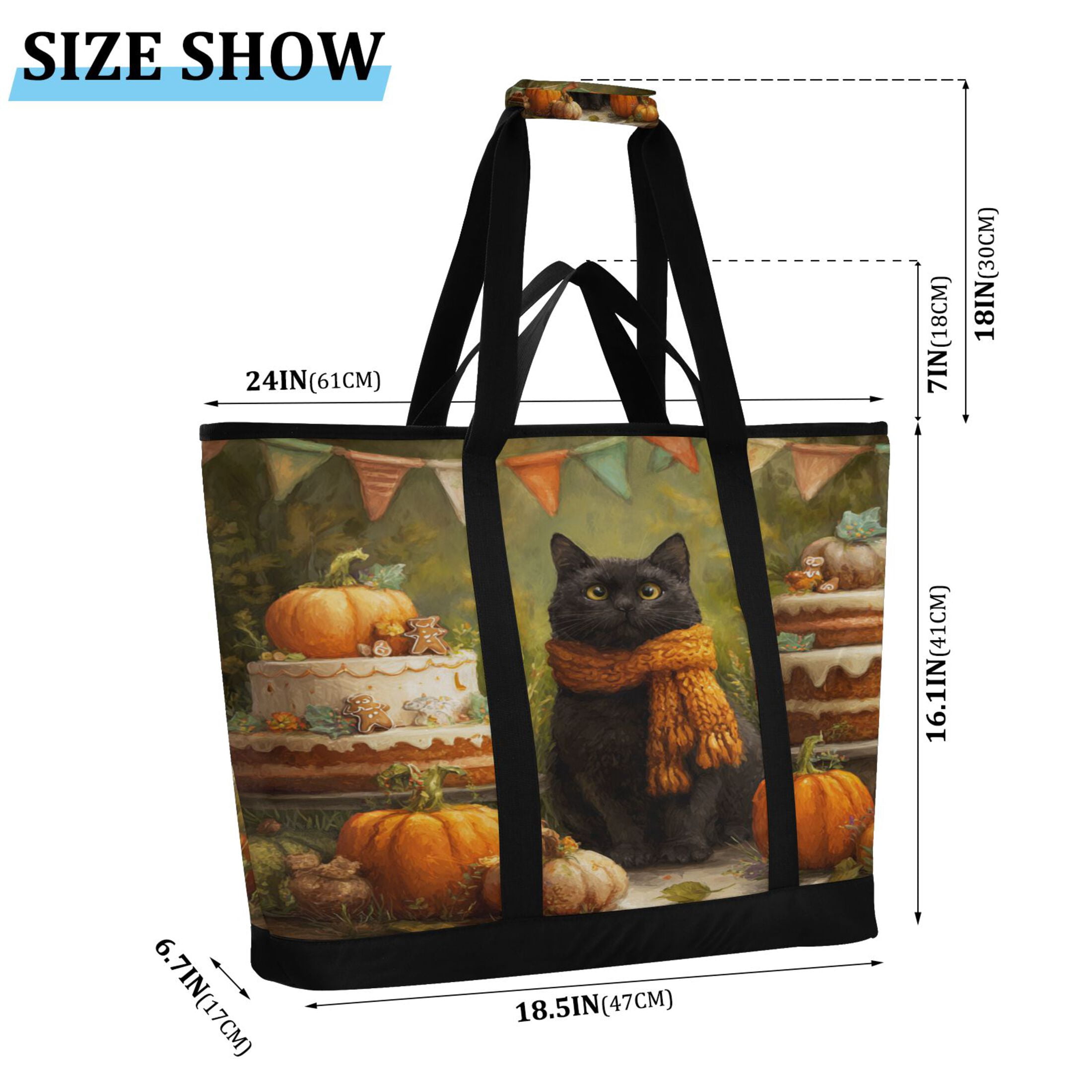 Extra-Large Wide Opening Design Capacity Hand-Held Ice Pack Thickened Insulation Layer For Long-Lasting Cold Retention For Outdoor Shopping Picnics And Camping Black Cat Halloween Party