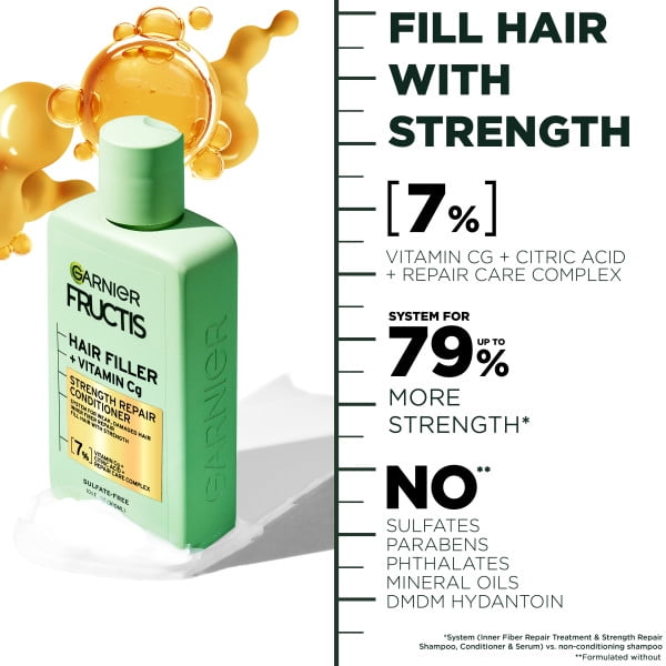 Garnier Fructis Hair Filler Vitamin Strength Repair Shampoo, Conditioner, & Treatment Set, 10.1 fl oz