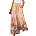 thumbnail image 3 of Watercolor Floral Wide Leg Pants for Women, High Waist Drawstring Palazzo Trousers - Boho Summer Flowy Beach Bottoms Pink S, 3 of 7