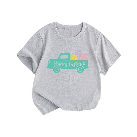 

Summer New Children s Clothing Europe and The United States Style Girls Short Sleeve T Shirt Truck and Easter EggPrinted Round Neck Children T Shirt Light Long Sleeve Girls Shirt Undershirt with Shelf