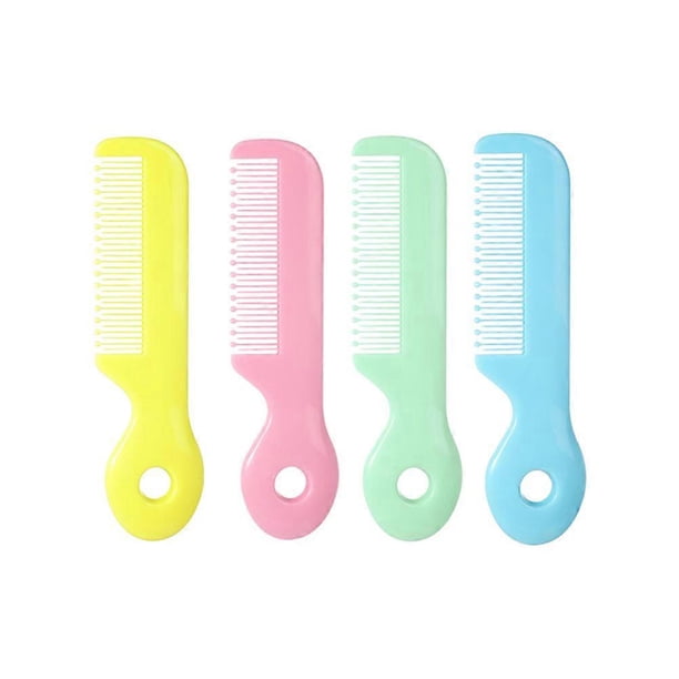 4pcs Safety Care Comb Round Teeth Hair Massage Comb Hair Groomer for Baby Infant (Blue Pink Green and Yellow)