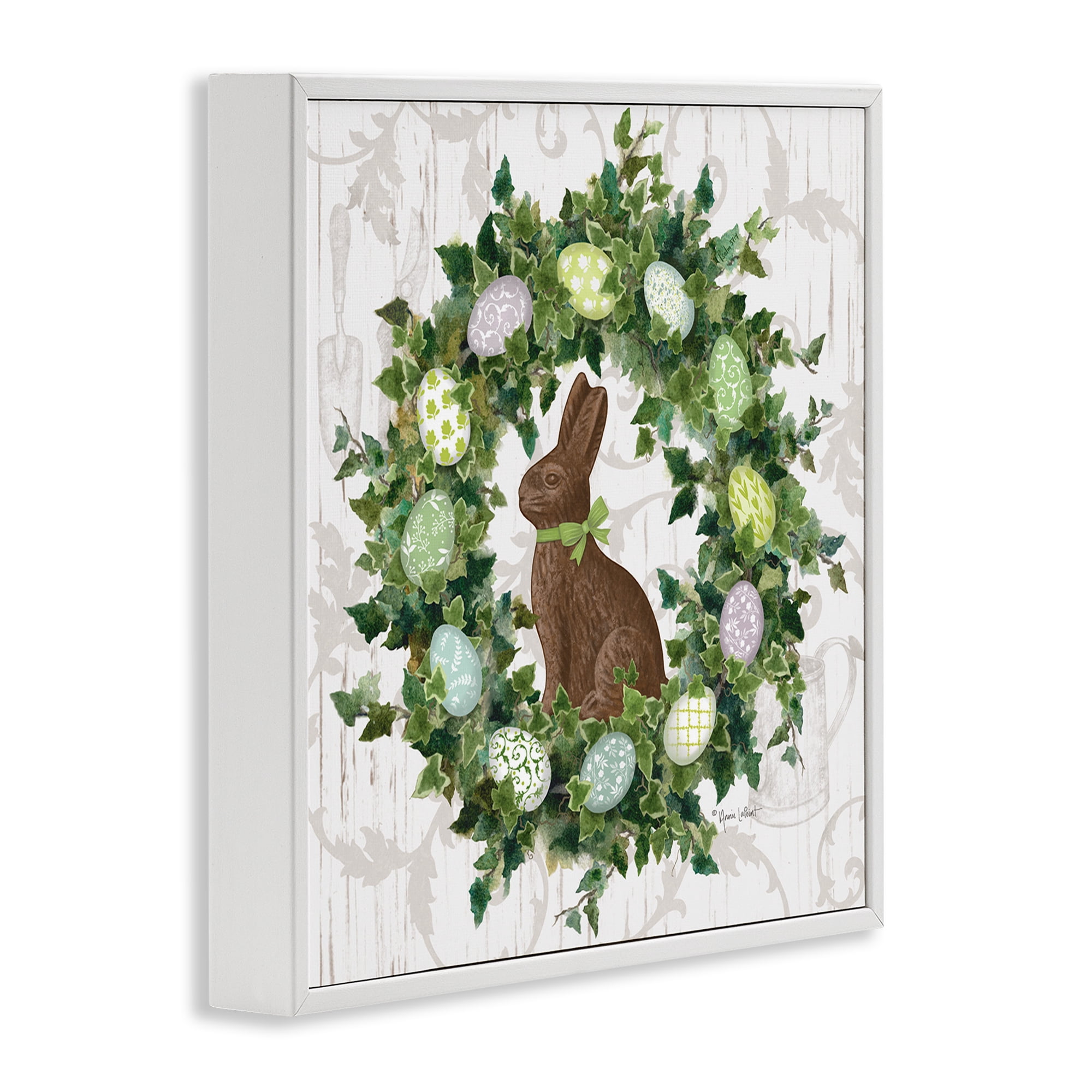 Stupell Industries Spring Easter Egg Wreath Botanical & Floral Painting White Framed Art Print Wall Art, 12 x 12