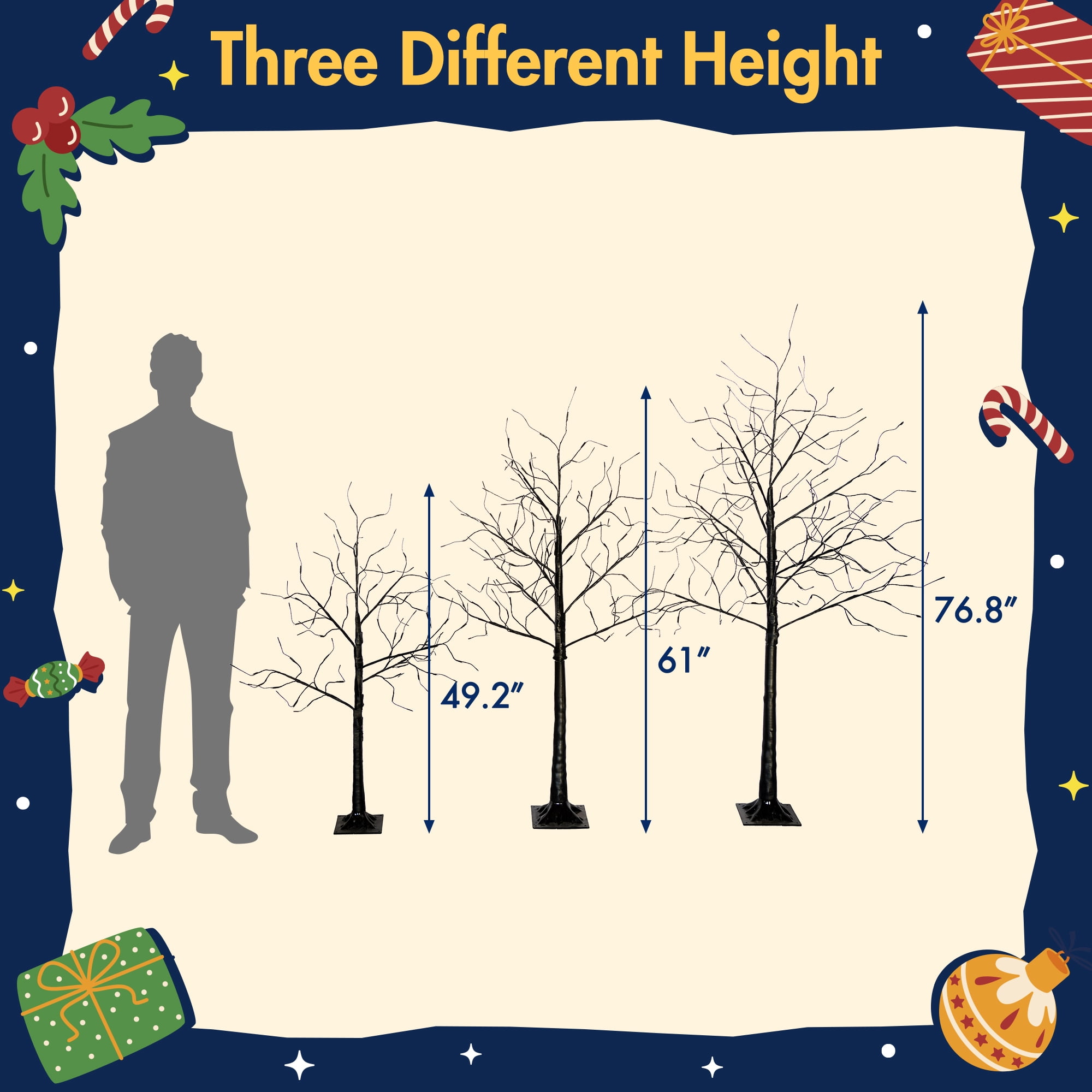 4-6ft Purple Halloween Tree with 48-96 LED Lights Adjustable Branches Indoor Spooky Decor
