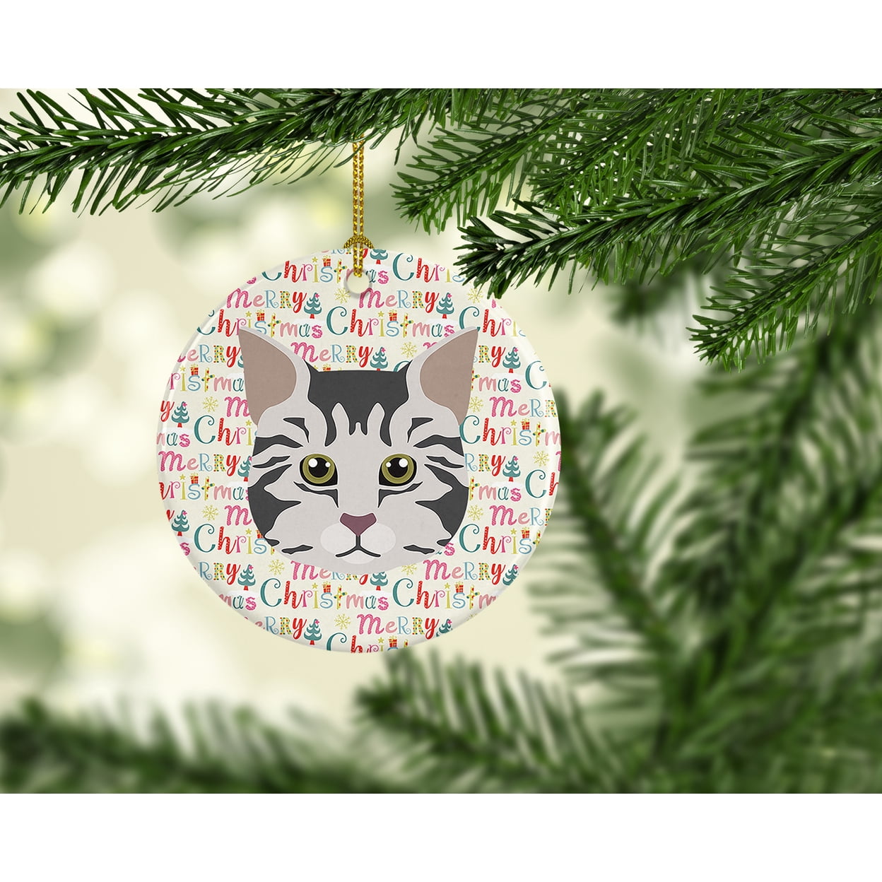 American Bobtail Cat Christmas Ceramic Ornament 2.8 in x 2.8 in