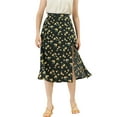 thumbnail image 5 of MODA NOVA Junior's Floral A-Line Flare Elastic Waist Midi Skirts Black M, 5 of 5
