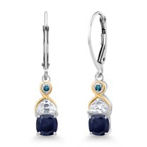 Gem Stone King 925 Silver and 10K Yellow Gold Dangle Earrings Cushion Sapphire Half Moon Moissanite and Blue Diamond (1.91 Carat Cttw)