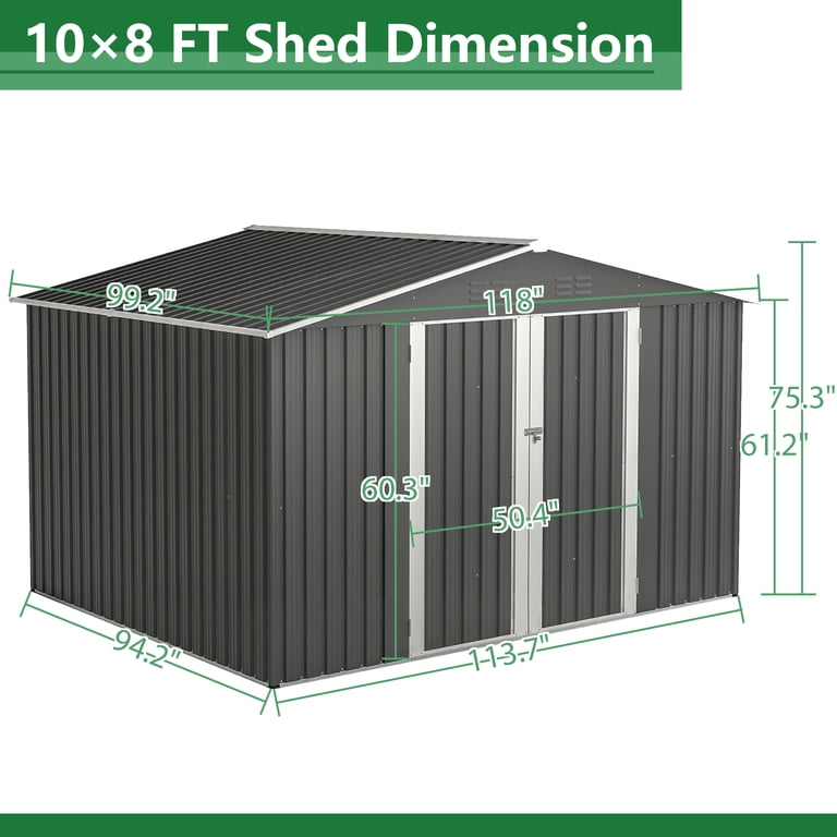 LZBEITEM 10x8 ft. Big Yard Metal Outdoor Storage Shed, Galvanized