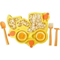 Constructive Eating Made in USA Truck Training Plate and Utensils Set for Babies - Yellow