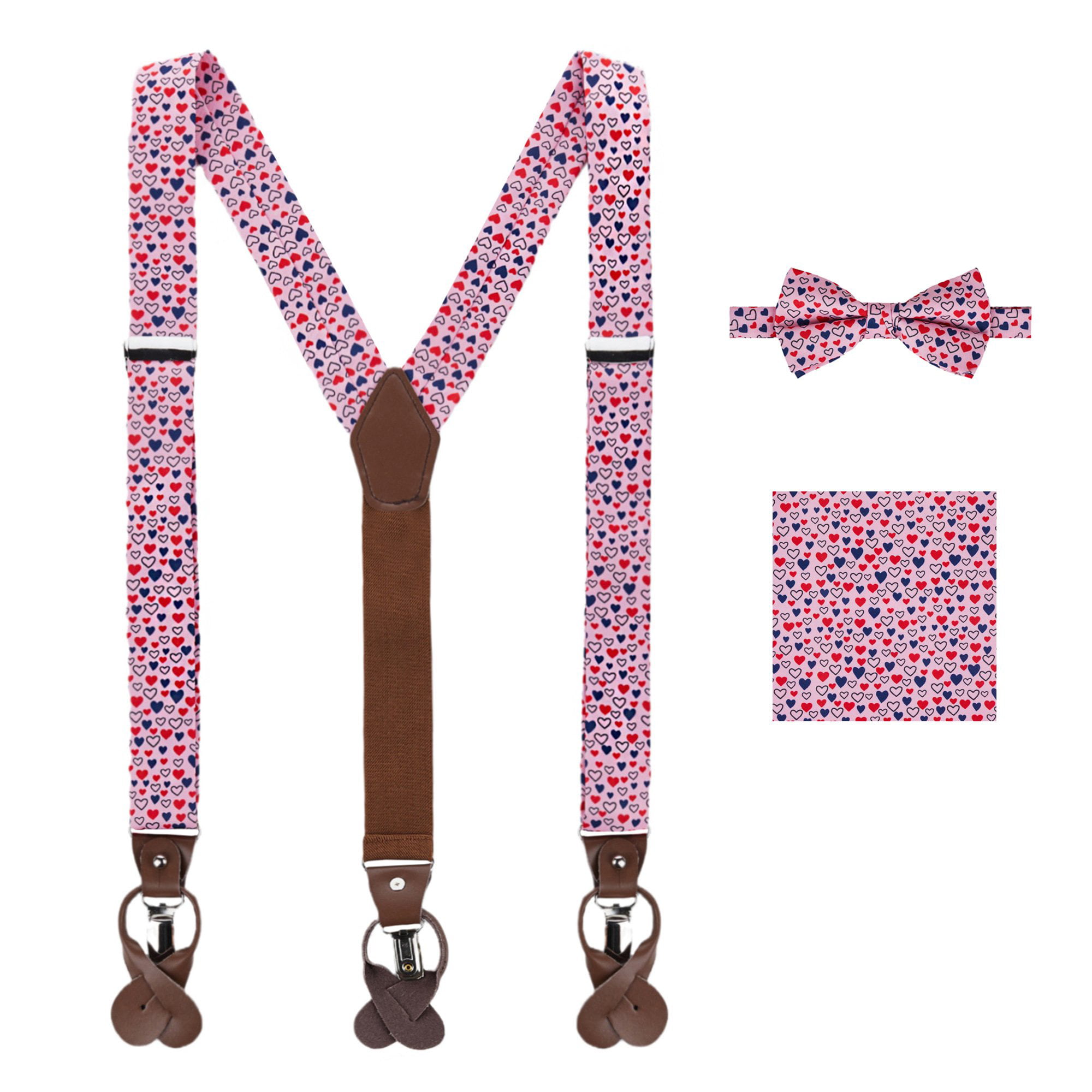 Men's Unisex Clip-on Braces Elastic Y-back Suspender "L/Pink" Width 1 1/2 inch 