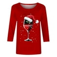 thumbnail image 4 of Bcresic Merry Christmas Shirts for Women 2024 Casual Glitter Red Wine Glass Graphic Tees Santa Hats Printed Tshirt Trendy 3/4 Sleeve Tops Fall Crewneck Tunic Blouses Clothes,#02_Red,X-Large, 4 of 4