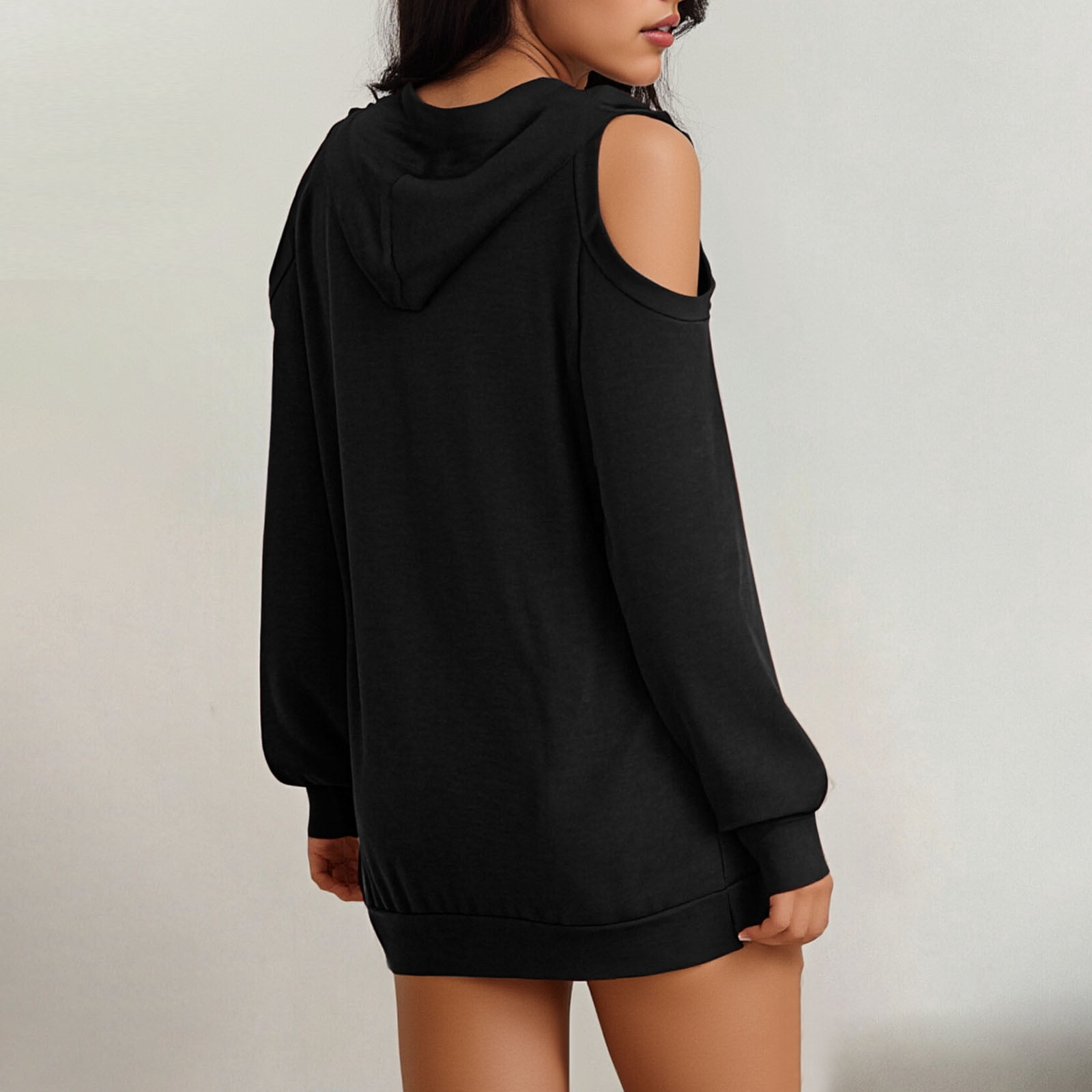 BSDJILFG Cold Shoulder Sweaters for Women Bell Sleeve Knitting Cotton Top High Neck Backless Soft Cozy Loose Blouses