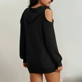 thumbnail image 6 of Otntypg Off the Shoulder Hoodie Tops for Women Lightweight Casual Fall Long Sleeve Hooded Pullover Sweatshirts Trendy Basic Solid Color Athletic Workout T-Shirts Black M, 6 of 9