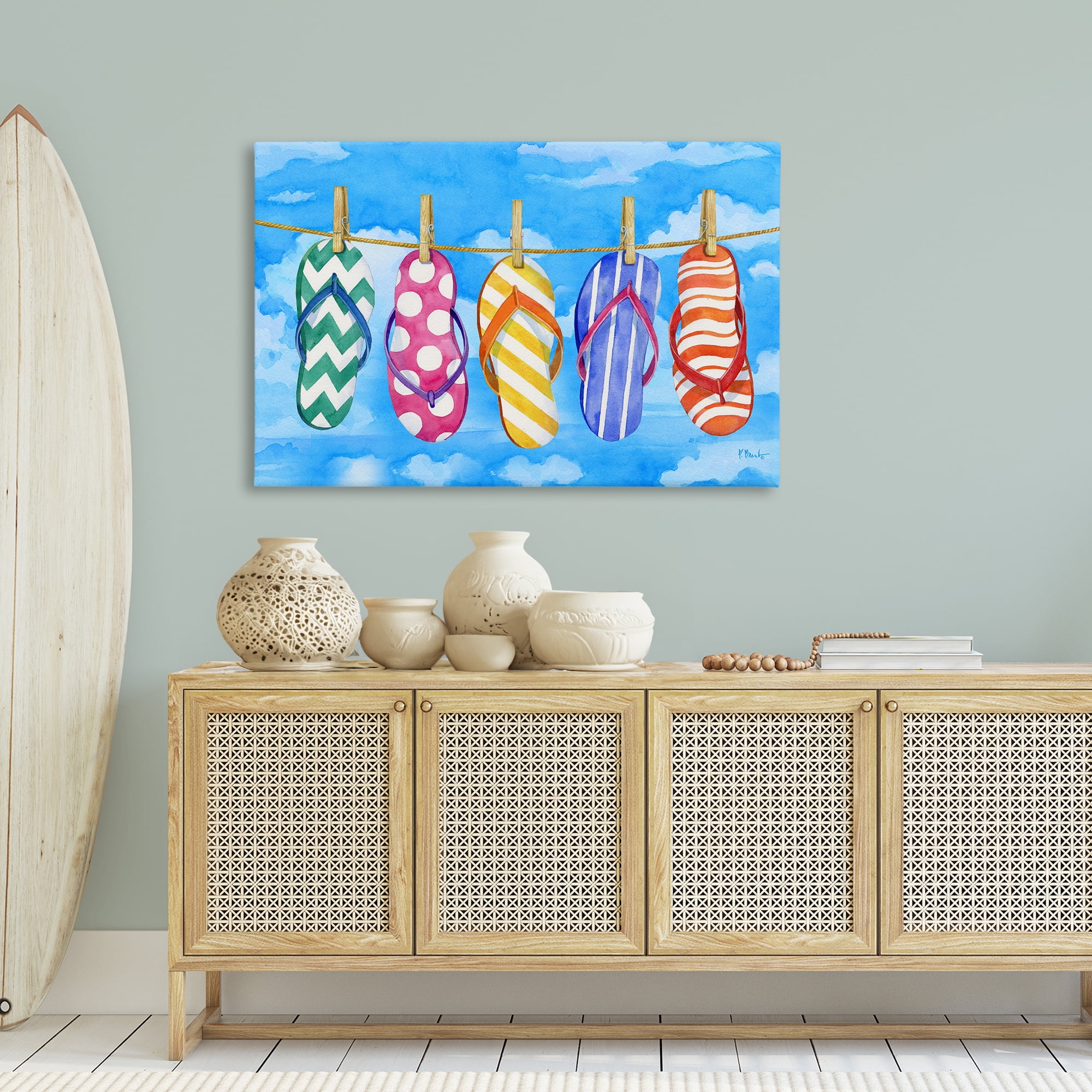 Stupell Industries Flip Flops on Clothesline Beauty & Fashion Painting Gallery Wrapped Canvas Art Print Wall Art, 45 x 30