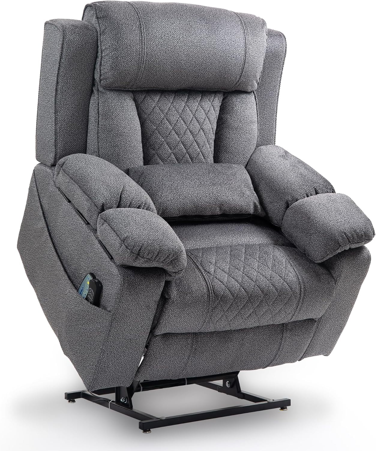 REHOUSING Adult Velvet Living Room Lift and Heat Vibration Recliners with Armrests and Cup Holders, Gray