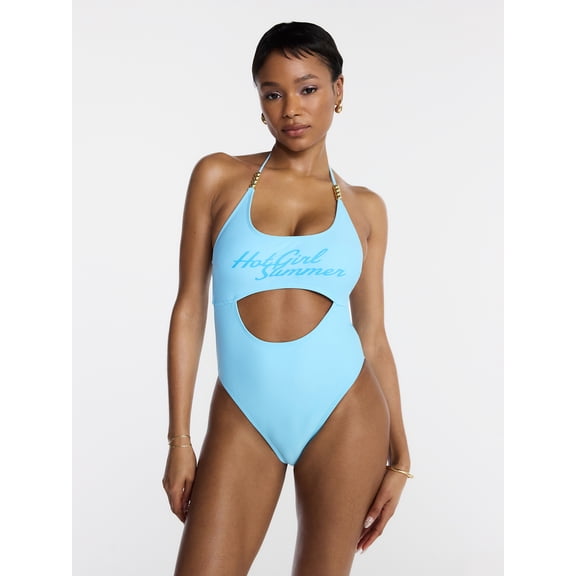 Hot Girl Summer by Megan Thee Stallion Women's and Women's Plus Hot Girl Summer Cutout One-Piece Swimsuit, Sizes XS-3X