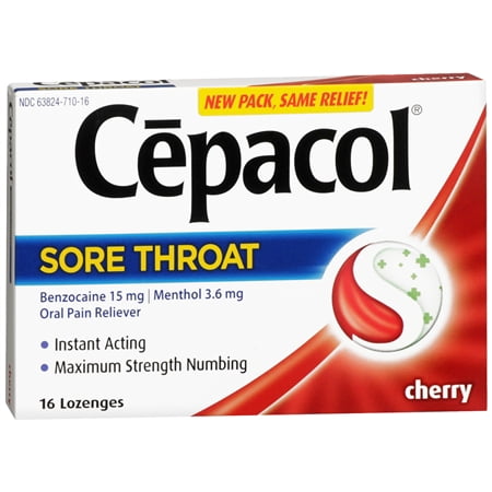 Cepacol Sore Throat Maximum Strength Numbing Lozenges, Cherry, 16