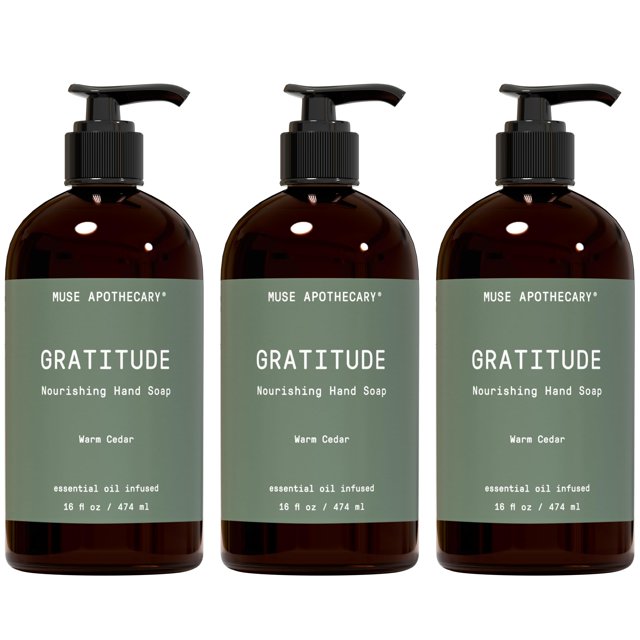 Muse Bath Apothecary Hand Ritual - Botanical Collection - Aromatic and Nourishing Hand Soap, Infused with Natural Aromatherapy Essential Oils - 16 oz, Warm Cedar, 3 Pack