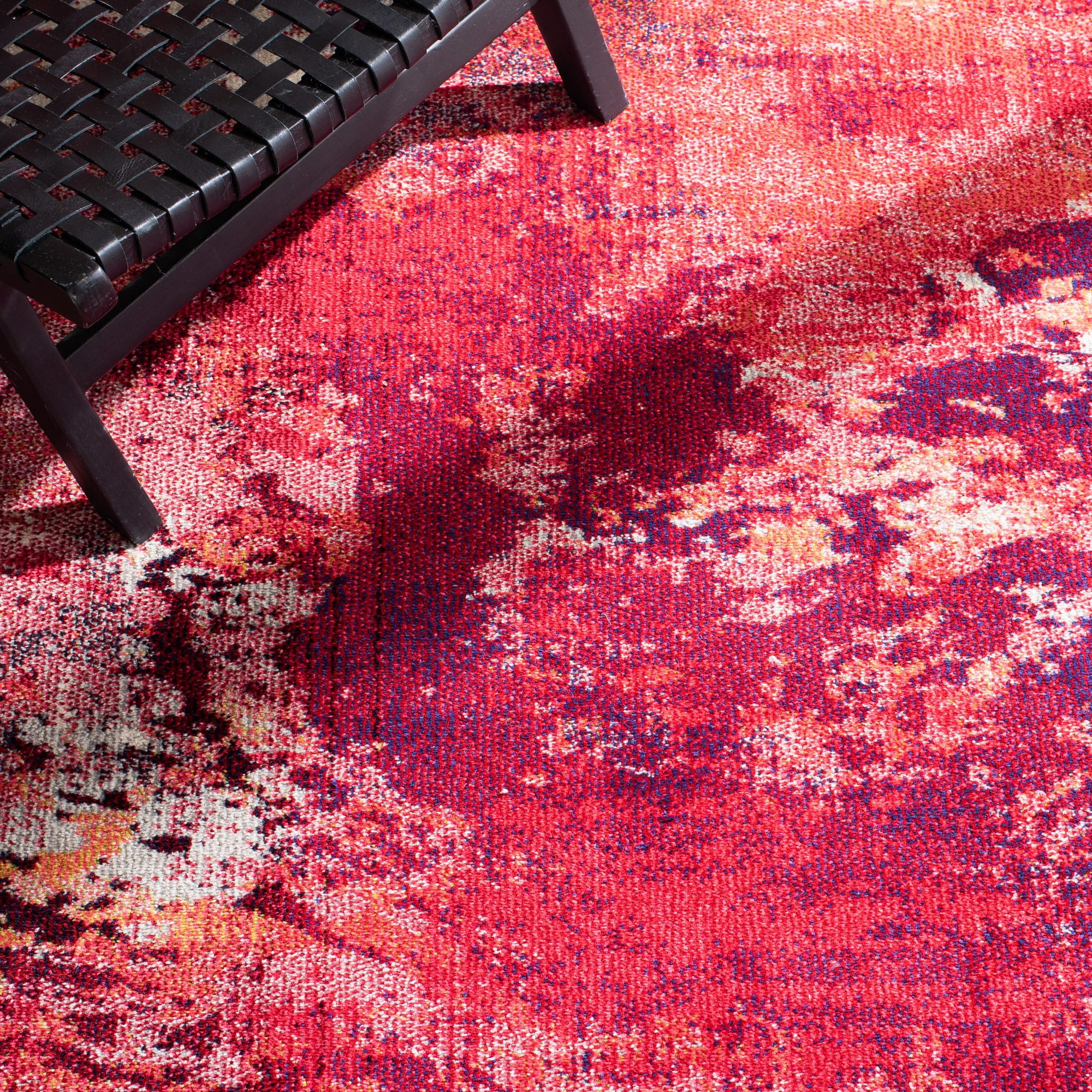 SAFAVIEH Madison Oscar Abstract Distressed Area Rug, Red/Ivory, 6'7" x 6'7" Square