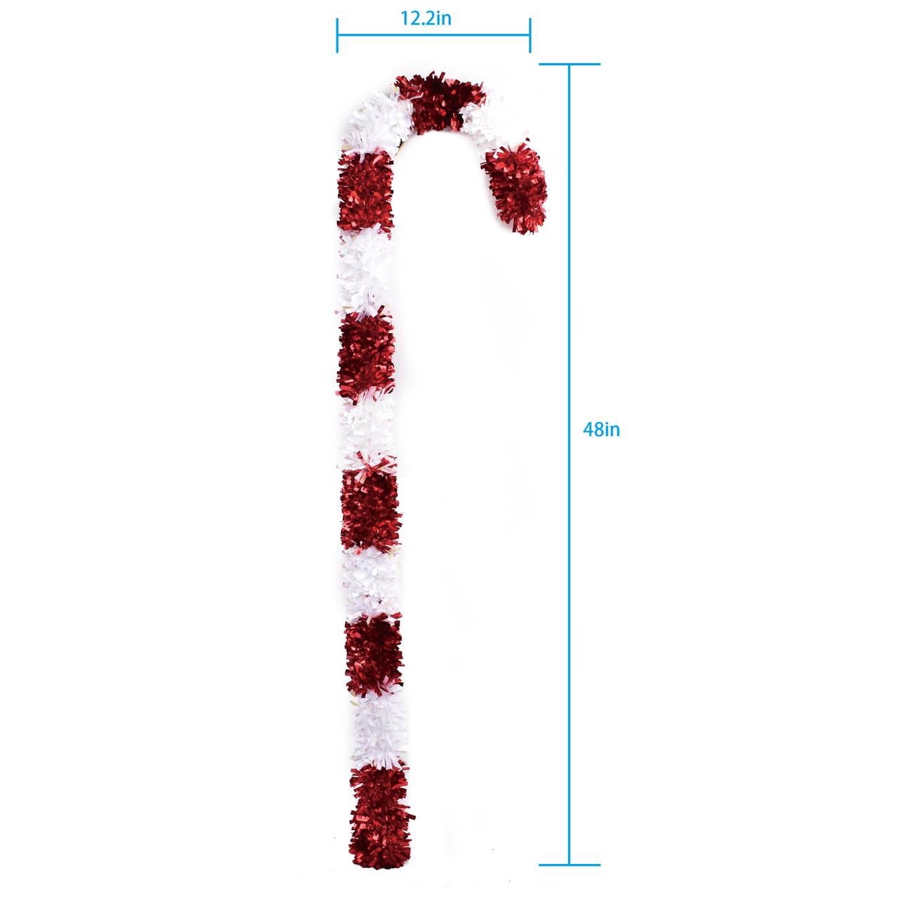 CHRISTMAS LARGE TINSEL CANDY CANE RED AND WHITE
