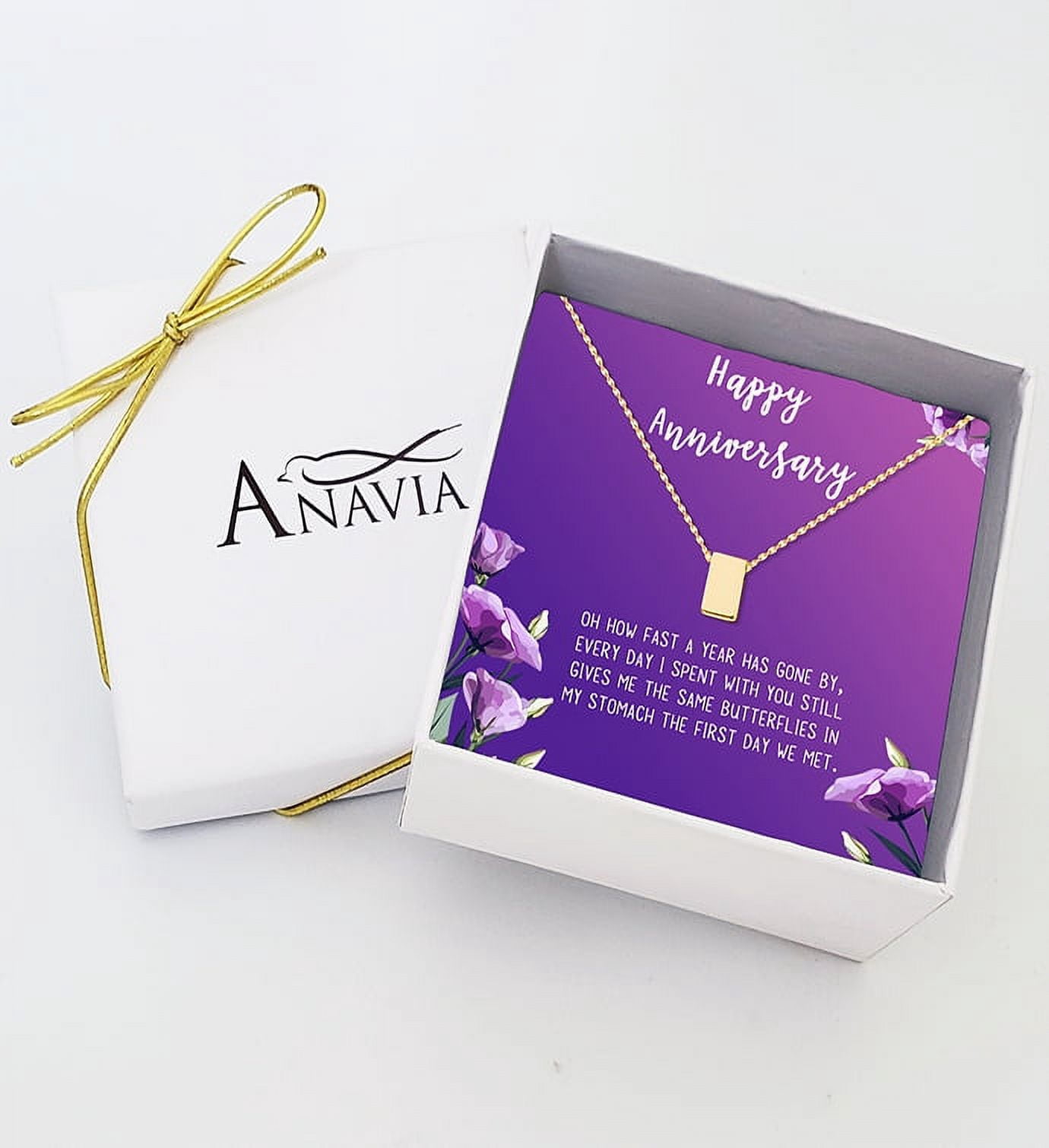 Anavia Happy Anniversary Gift Necklace,Wedding Anniversary Gift for Wife,Express Love Card Jewelry Gift-[Gold Cube, Royal Purple Gift Card]