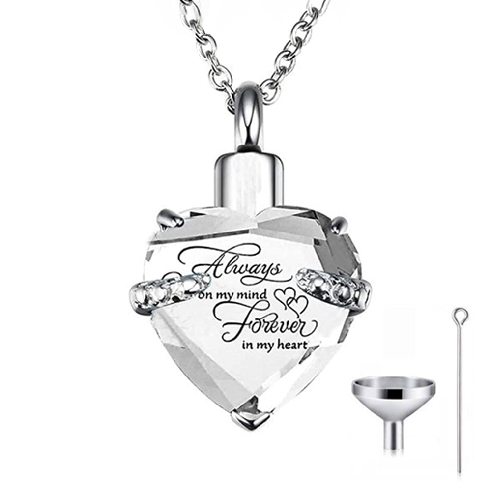 Cremation Heart Urn Necklace for Memorial Jewelry Always in My Heart for Ashes paw Pendant with Fill Kit 