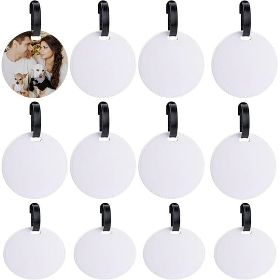 30 Pack Round Sublimation Blank Luggage Tags Double Sided PU Leather Travel Bag Baggage Tags