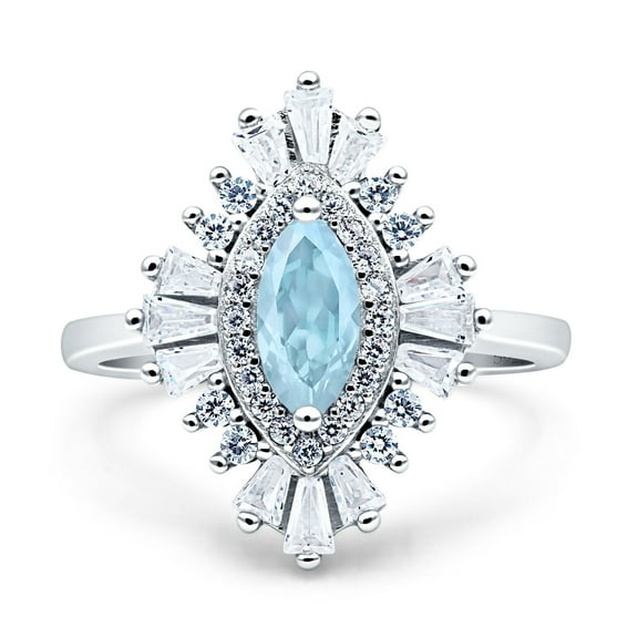 Art Deco Marquise Women Engagement Ring Simulated Aquamarine 925 Sterling Silver