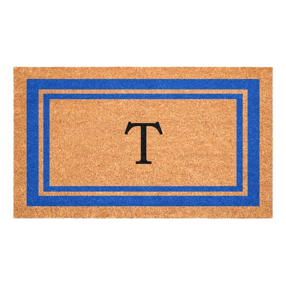 Blue Border Monogram Doormat (Letter T)