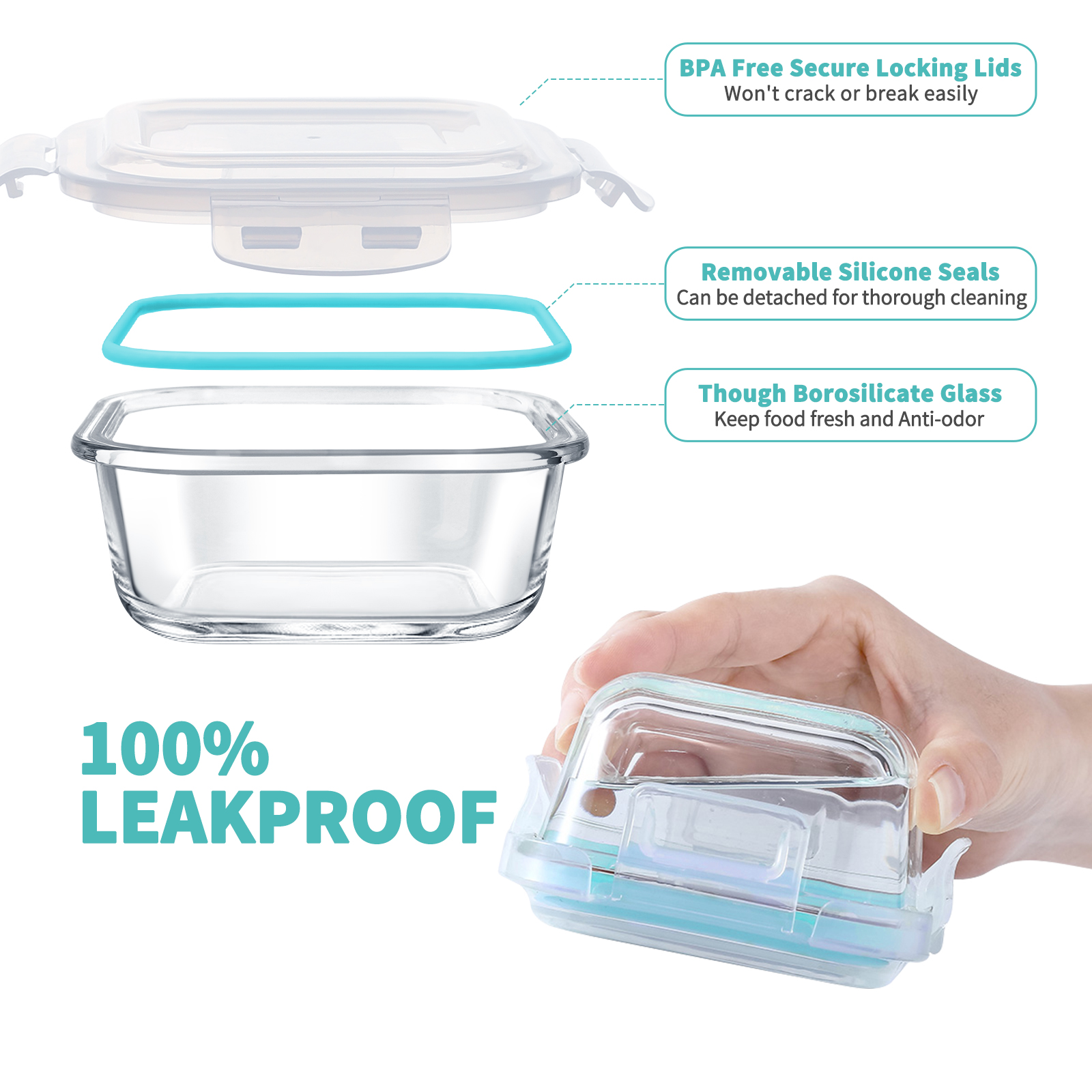 TAIMASI 16-Piece Glass Food Storage Containers, Blue photo 5
