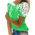 thumbnail image 1 of Camisas de Manga Corta para las Mujeres Impresión Cuello Redondo Suéter Encaje Camisa, Blusa de Verano Casual para las Mujeres, 1 of 4