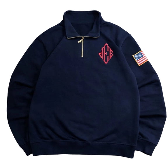 Men's Half-Zip Pullover Sweatshirt, Heavyweight Embroidered Quarter-Zip Top, Loose-Fit Streetwear with Flag Patch, 3 Colors, Sizes S-XL