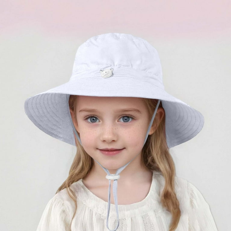 FAOWME Toddler Kids Wide Brim Bucket Hat Sunscreen Solid Color Sun
