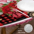 thumbnail image 3 of Valentine's Day Round Tablecloth, Fitted Table Cover with Elastic for 36"-44" Round Tables, Red Plaid Truck Roses Love Leaves Wood Table Cloth Outdoor Indoor Dinning Party Waterproof Tablecloths, 3 of 7