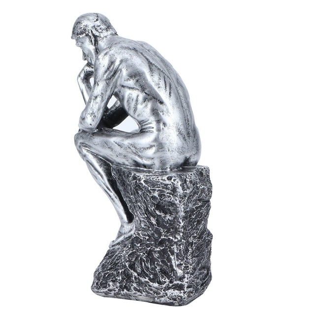 Resin Figurine, Beautiful And Practical Unique Exquisite Workmanship Thinker Sculpture For Home Living Room Study Room Office, Coffee Shop For Most People Silver