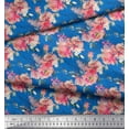 thumbnail image 3 of Soimoi Blue Heavy Canvas Fabric Ranunculus & Roses Floral Print Sewing Fabric Yard 58 Inch Wide, 3 of 3