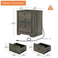 thumbnail image 4 of WAMPAT Bedroom 2 Drawers Nightstand with Charging Station, Wood Accent Bedside Table with Storage, Mid Century Side End Table for Living Room, Greyish Brown, 15.5" D x 18.8" W x 23" H, 4 of 6