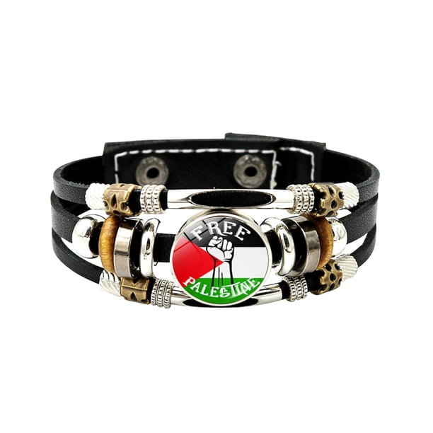 XWSHYW Flores Artificiales Pulsera de Cuero con Bandera Palestina Pulsera de Cuentas Estilo Punk Vintage Artículo Pequeño Popular Artesanal