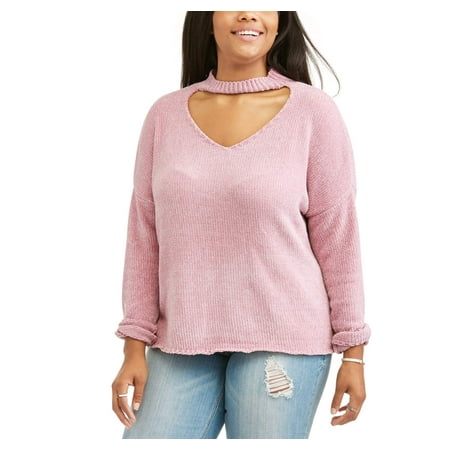 Juniors' Plus Chenille Choker Sweater