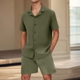 thumbnail image 2 of Mens Botón Abajo Camisa de Manga Corta Arrugas Libres Casual Deportes Cardigan Set, Color Sólido Cuello de Verano Camisa Y Pantalones Cortos, 2 of 7