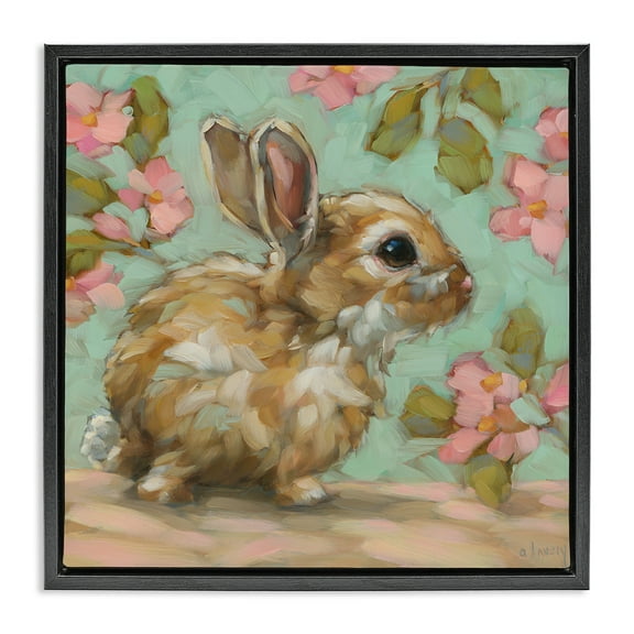 Stupell Industries Baby Bunny & Florals Animals Painting Black Floater Framed Canvas Art Print Wall Art, 18 x 18