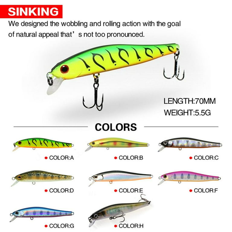 70mm/5.5g Tackle Crankbaits Outdoor Winter Fishing Minnow Lures Fish Hooks  Sinking Minnow Baits Long Casting Lure COLOR C 