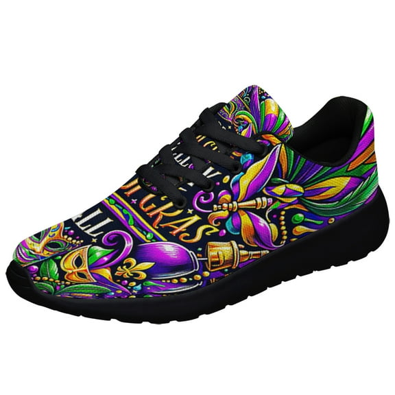 Happy Mardi Gras Y'all Masquerade Beads Shoes Sneakers Black Size 3.5