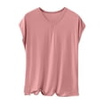thumbnail image 4 of Aobny Plus Size Pajamas for Women Modal Tops Only Lounge Shirt Crew Neck Cap Sleeve Short Sleeve Soft Pajamas for Women,Red,XL, 4 of 5