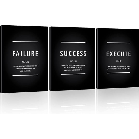 Motivational Wall Art, Office Wall Decor, Inspirational Canvas Painting Picture Poster Execute Failure Success Positive Quote Wall Decor for Office Dorm Bedroom Living Room Inspiring Gift for Men