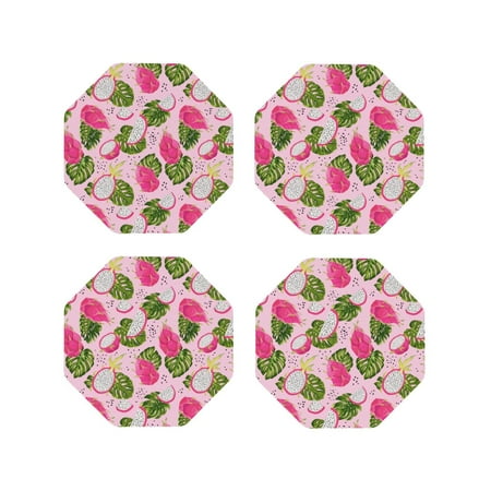

Fuzoiu Dragon Fruits Print Leather Coasters Set Drink Coasters Set of 4 for Tabletop Protection Durable PVC Coasters Home Décor and Housewarming Gift-Octagon