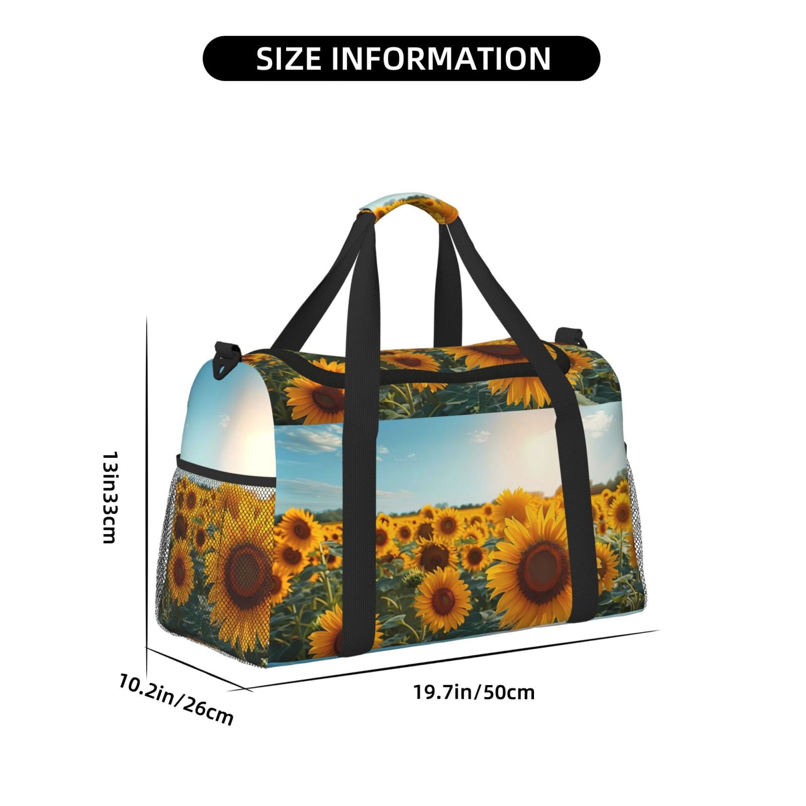 Fuzoiu Sunlit Sunflower Field Print Travel Duffle Bag,Carry On Tote Bags,Duffel Bag,Sport Gym Bag, Hospital Bag for Labor and Delivery, Overnight Bag,Luggage Bag